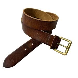 Polo Ralph Lauren Italian Saddle Leather Belt Mens 32 Brass Buckle Veg Tan Logo